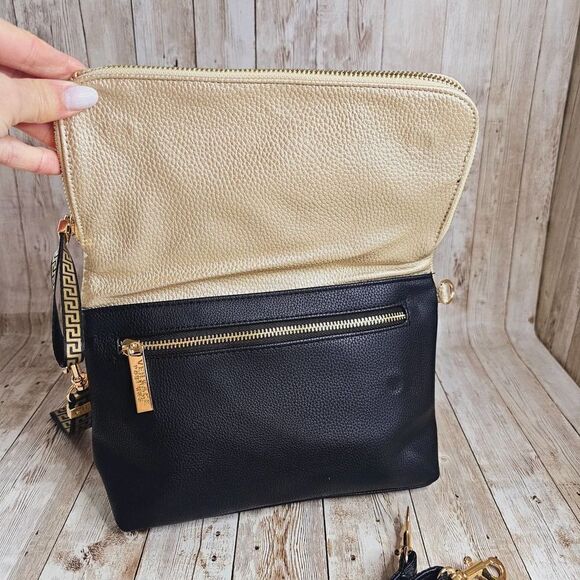 VERSACE Gold Black Faux Leather Clutch Crossbody Bag - Picture 6 of 9